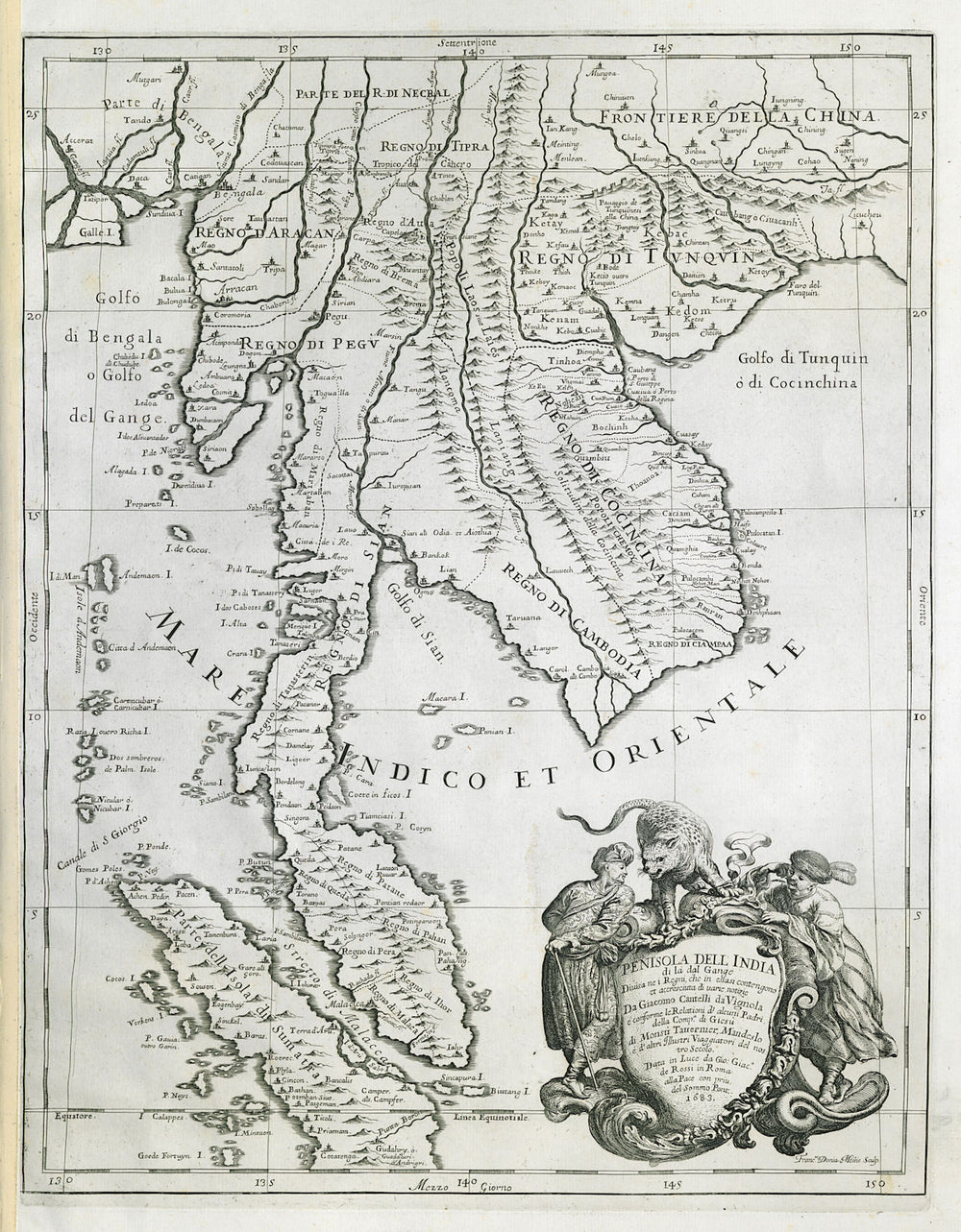 Penisola dell India di là dal Gange. Indochina. DE ROSSI / CANTELLI 1683 map