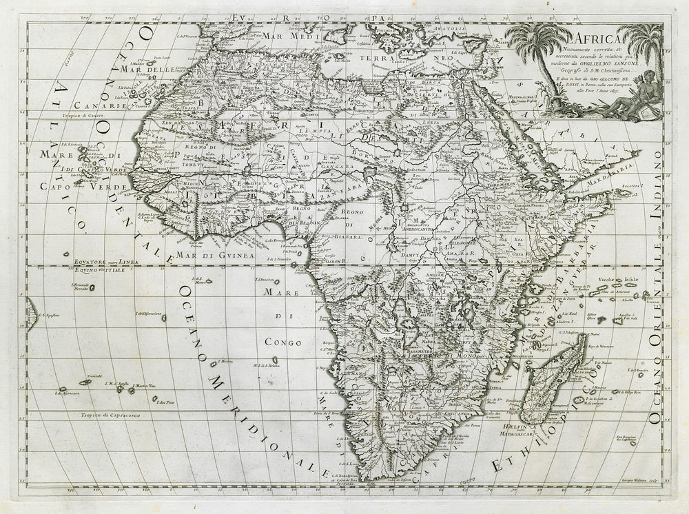 L'Africa. DE ROSSI / SANSON 1677 old antique vintage map plan chart
