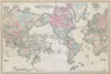 World on Mercator's projection. Americas-centric antique map. COLTON 1869