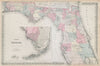 Florida. Decorative antique US state map. Ft. Lauderdale Tampa. COLTON 1869