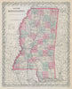 Colton's Mississippi. Decorative antique US state map 1869 old