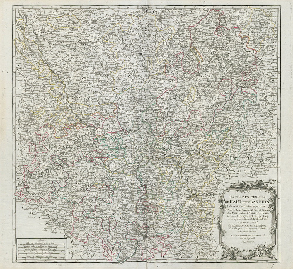 "Carte des Cercles du Haut et du Bas Rhin". Rhineland Germany. VAUGONDY 1753 map