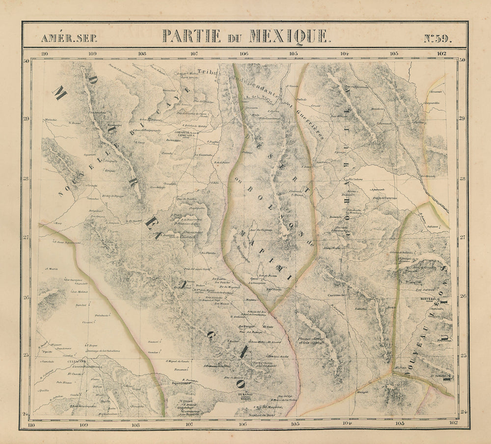 Amér. Sep. Partie du Mexique #59. Central Mexico. VANDERMAELEN 1827 old map