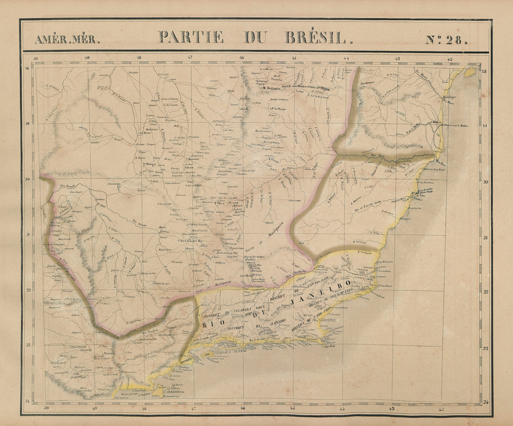 Amér Mér. Brésil 28 SE Brazil. MG Rio de Janeiro SP ES VANDERMAELEN 1827 map