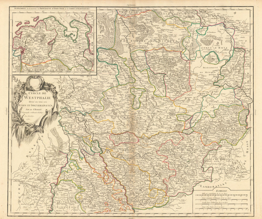 "Cercle de Westphalie" Nordrhein-Westfalen. Niedersachsen. VAUGONDY 1751 map