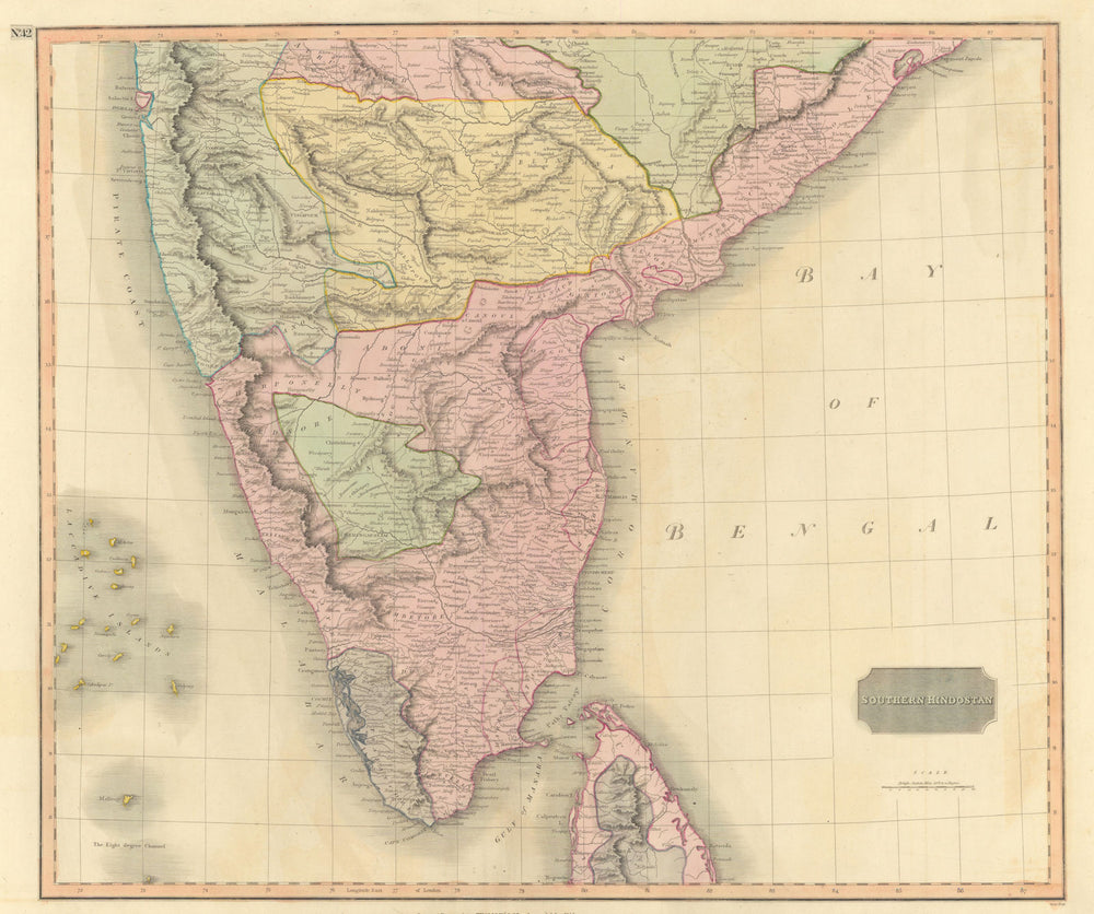"Southern Hindostan". British India. Malabar Coromandel coasts. THOMSON 1817 map
