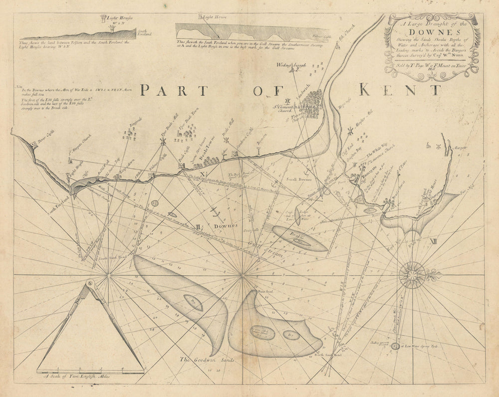 A Large Draught of the Downes. East Kent coast. Dover-Thanet. COLLINS 1723 map
