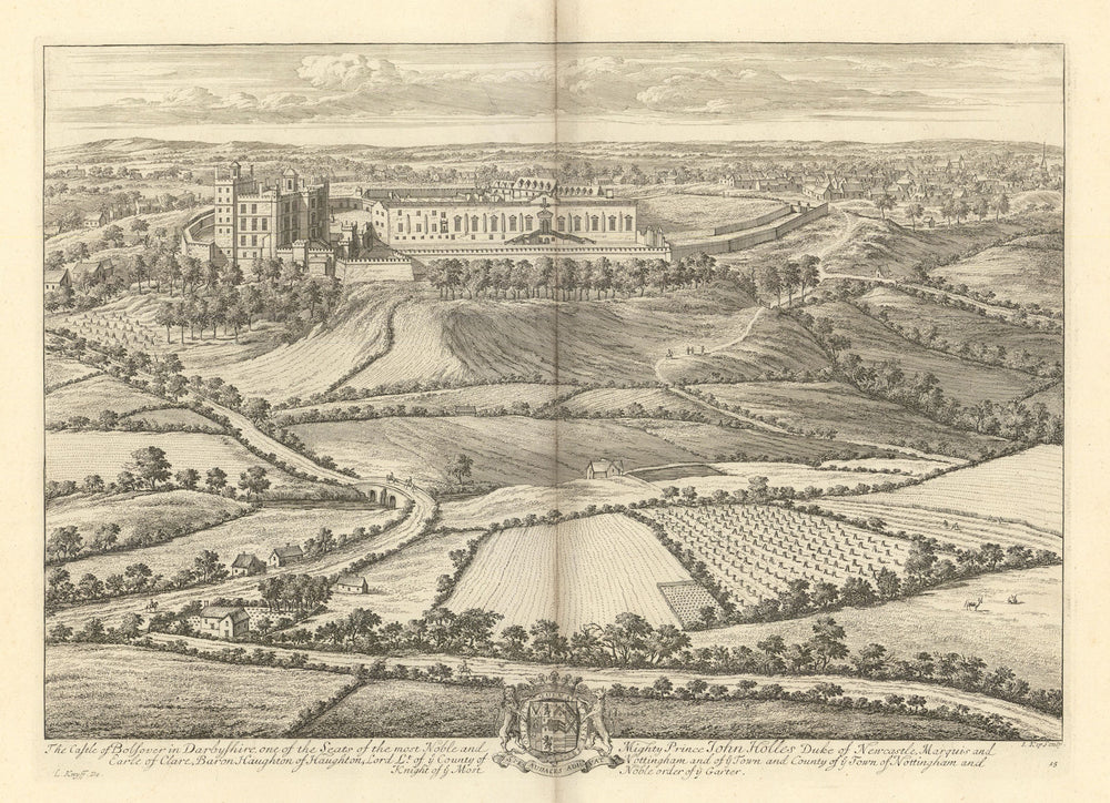 Bolsover Castle by Kip & Knyff. "The Castle of Bolsover in Darbyshire" 1709