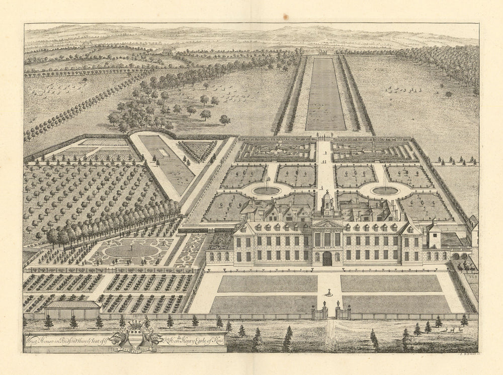 Wrest Park, Silsoe by Kip & Knyff. "Wrest House in Bedfordshire" 1709 print