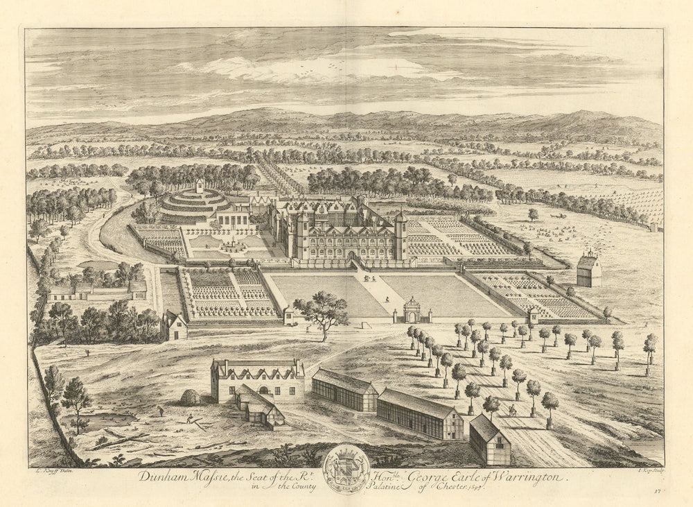 Dunham Massey Hall, Altrincham, Manchester by Kip & Knyff. "Dunham Massie" 1709