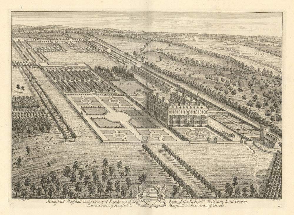 "Hamstead Marshall in the County of Bercks" by Kip & Knyff. Berkshire 1709
