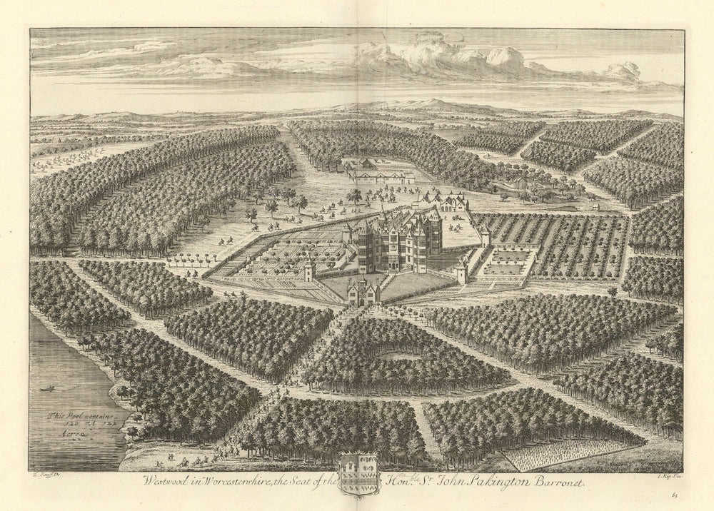 Westwood House & Park, Droitwich, Worcestershire by Kip & Knyff. Pakington 1709