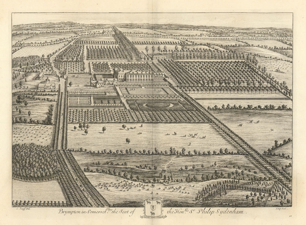 Brympton d'Evercy House, Yeovil by Kip & Knyff. "Brympton in Somersetshire" 1709