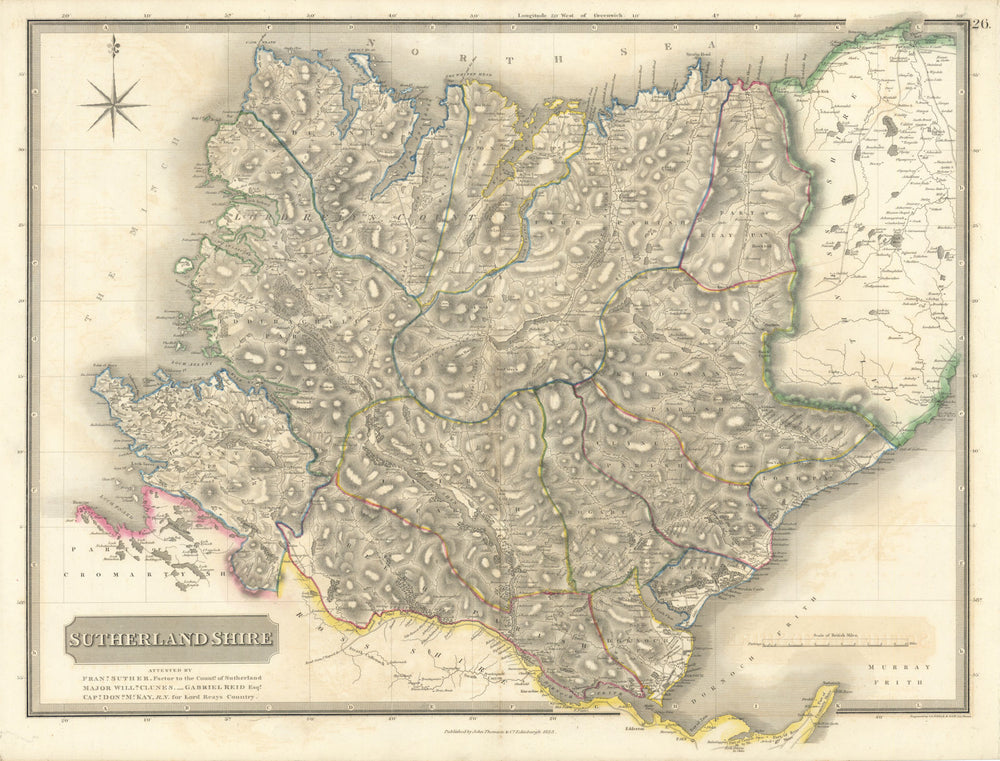 Sutherlandshire county map. Scourie Lochinver Dornoch Scotland. THOMSON 1832