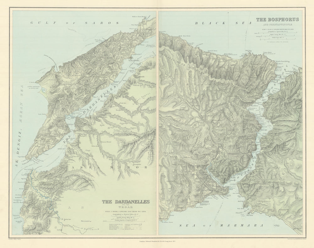 Bosphorus & Constantinople. Dardanelles & Troad. Istanbul. STANFORD 1904 map