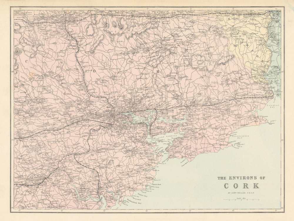 CORK & environs. Cobh Youghal Mallow Bandon. Antique map by GW BACON 1883