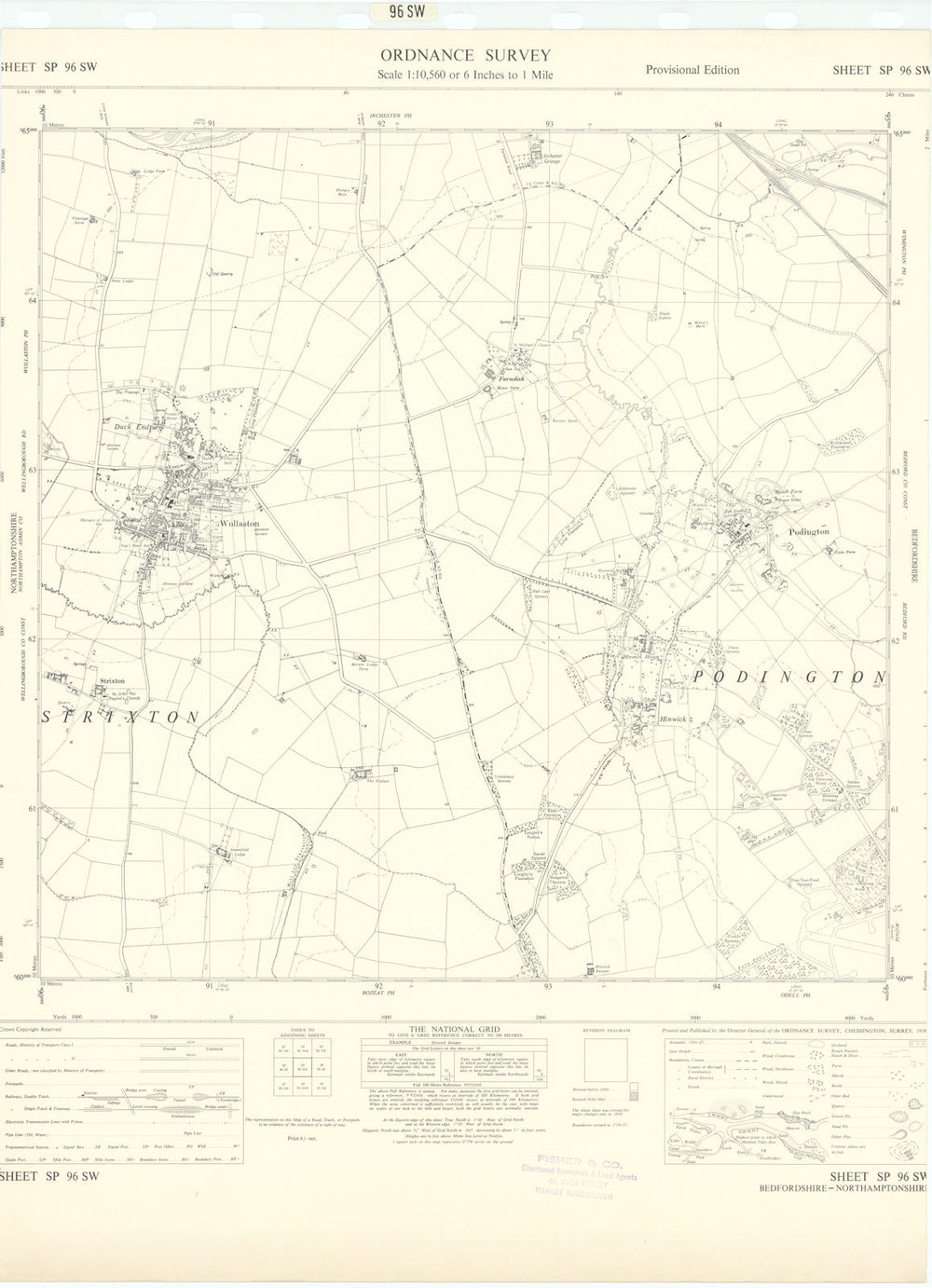 Ordnance Survey SP96SW Northants/Bedfordshire Wollaston Podington 1958 old map