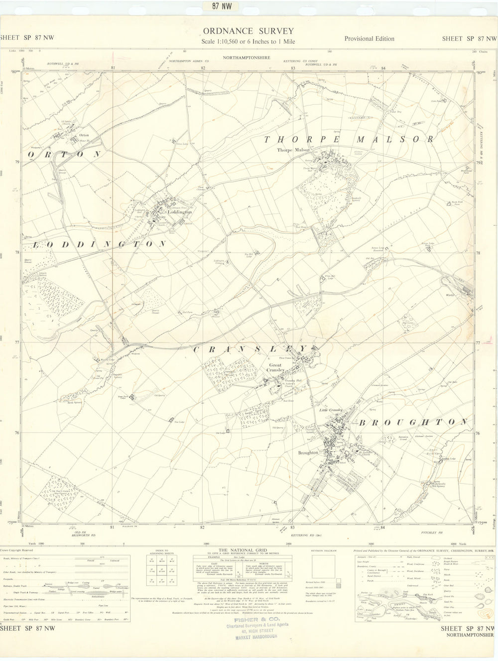 Ordnance Survey SP87NW Northants Broughton Thorpe Malson Loddington 1958 map