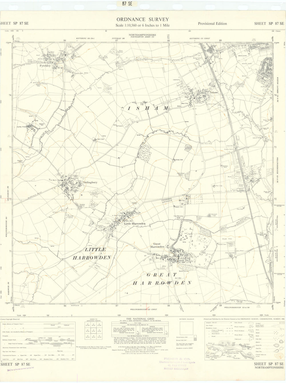 Ordnance Survey SP87SE Northants Pytchley Orlingbury Harrowden Isham 1958 map