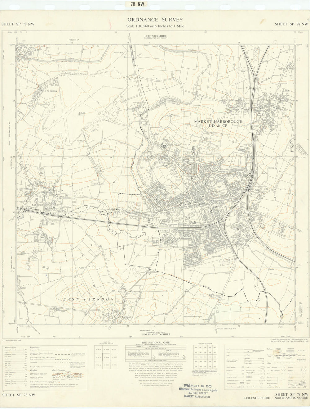 Ordnance Survey SP78NW Leics Markey Harborough Great Bowden Lubenham 1968 map