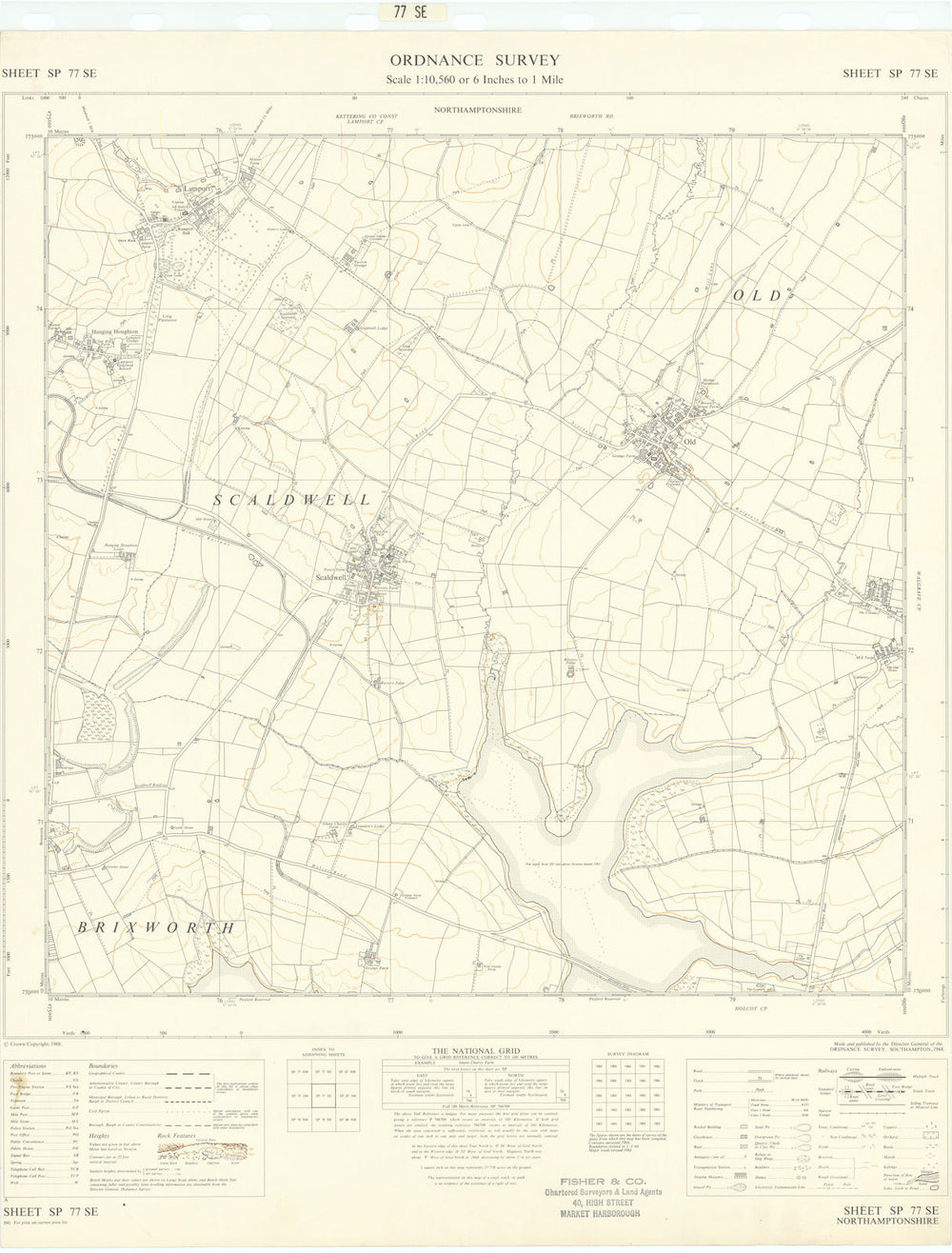 Ordnance Survey Sheet SP77SE Northamptonshire Scaldwell Old Lamport 1968 map