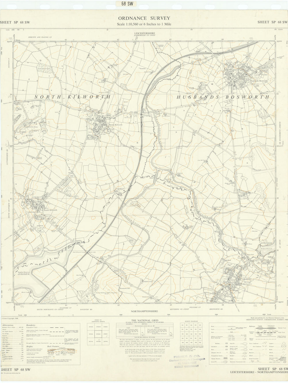 Ordnance Survey SP68SW Leics Husbands Bosworth Kilworth Welford  1968 old map