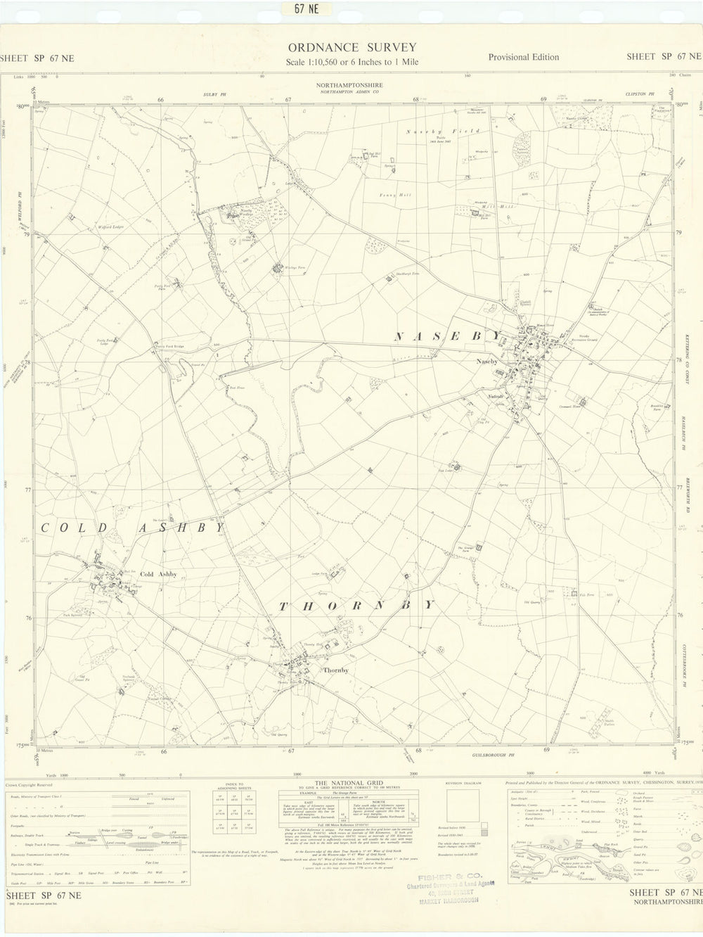 Ordnance Survey Sheet SP67NE Northamptonshire Naseby Cold Ashby Thornby 1958 map