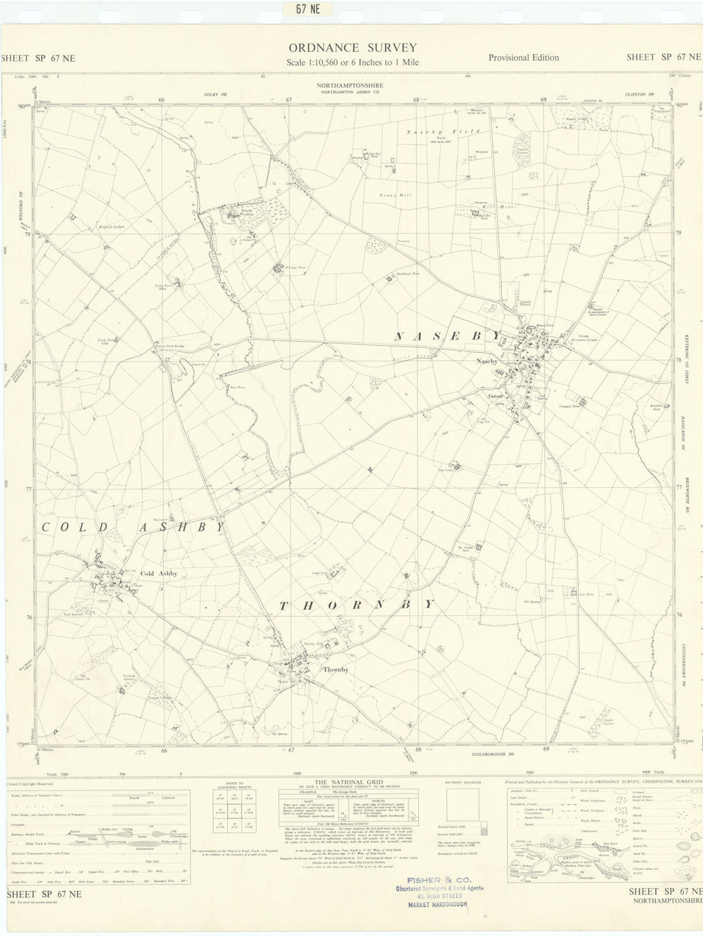 Ordnance Survey Sheet SP67NE Northamptonshire Naseby Cold Ashby Thornby 1958 map