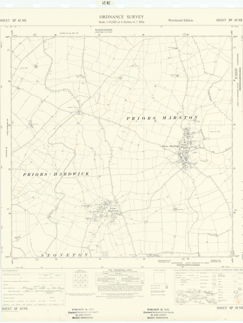 Ordnance Survey SP45NE Warwickshire Priors Marston Priors Hardwick 1955 map