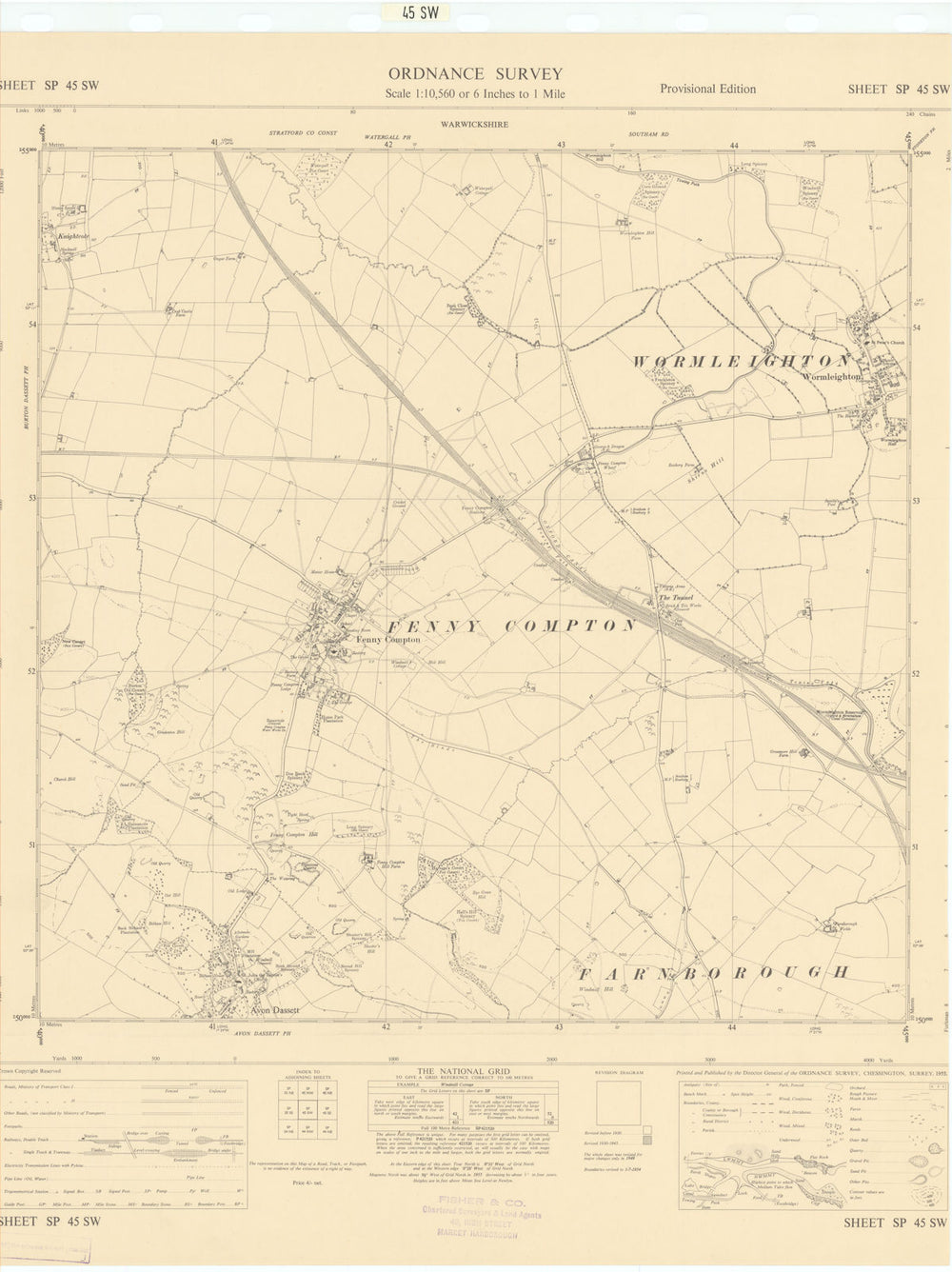 Ordnance Survey SP45SW Warks Fenny Compton Wormleighton Avon Dassett 1955 map