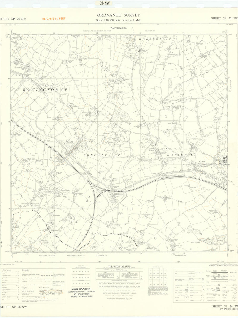 Ordnance Survey SP26NW Warwickshire Hatton Shrewley Rowington Hasseley 1970 map