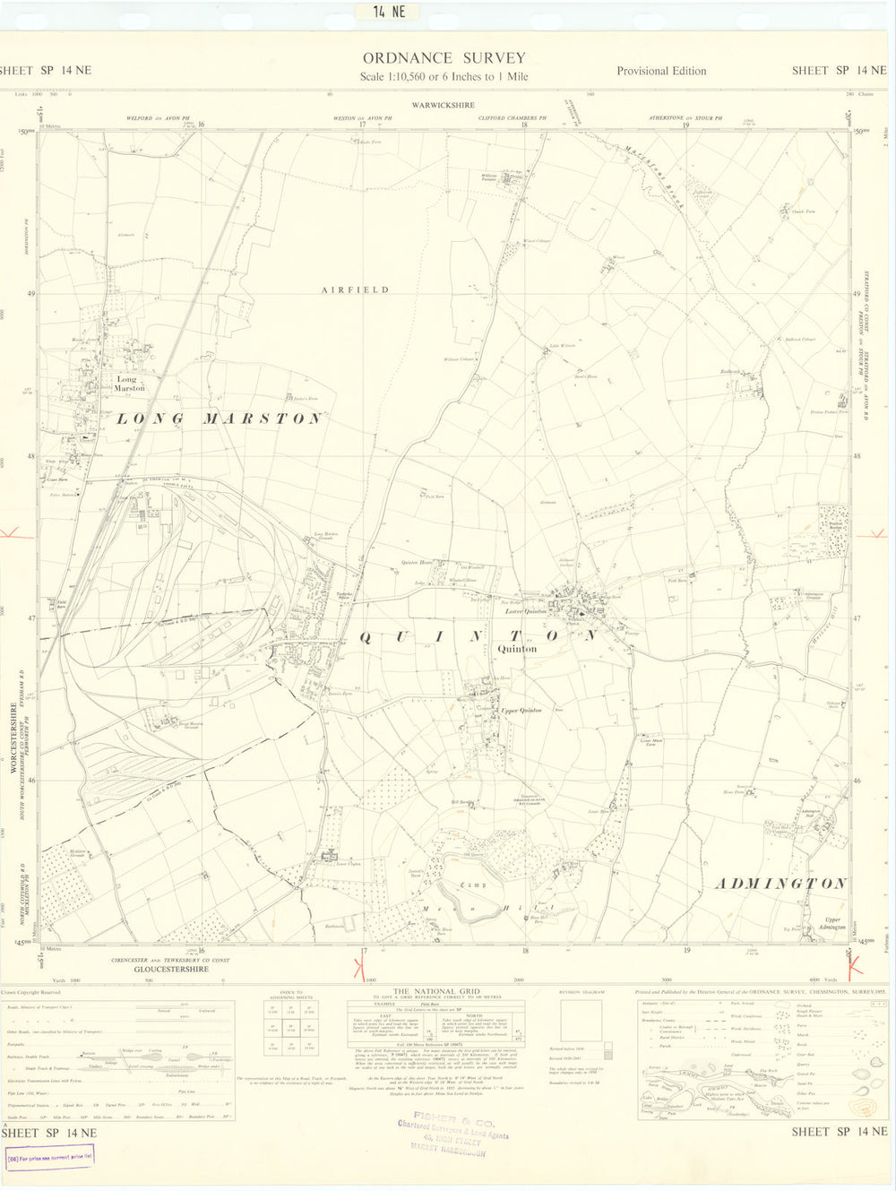 Ordnance Survey Sheet SP14NE Warwickshire Quinton Long Marston 1955 old map