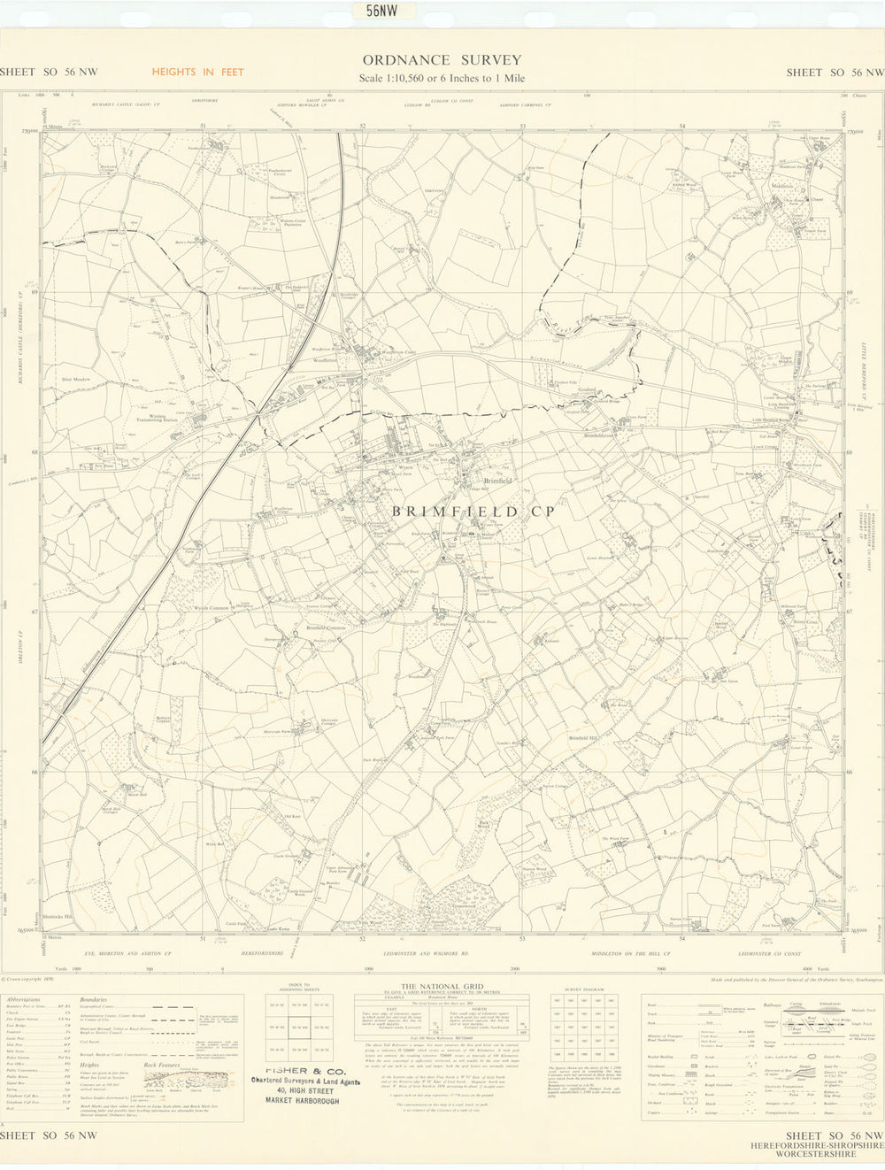 Ordnance Survey Sheet SO56NW Herefordshire Brimfield Little Hereford 1970 map