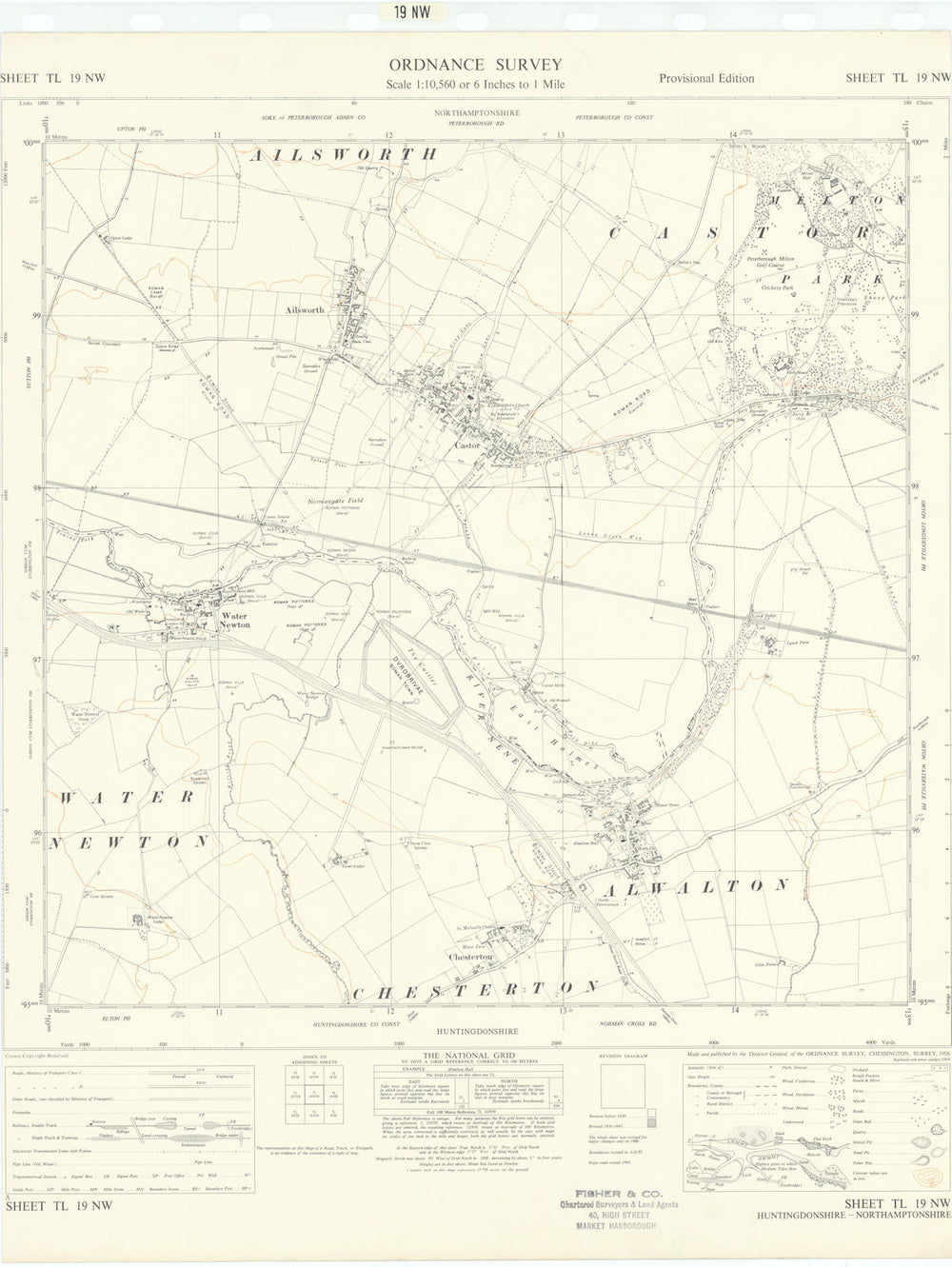 Ordnance Survey TL19NW Northants Castor Alwalton Water Newton Ailsworth 1958 map