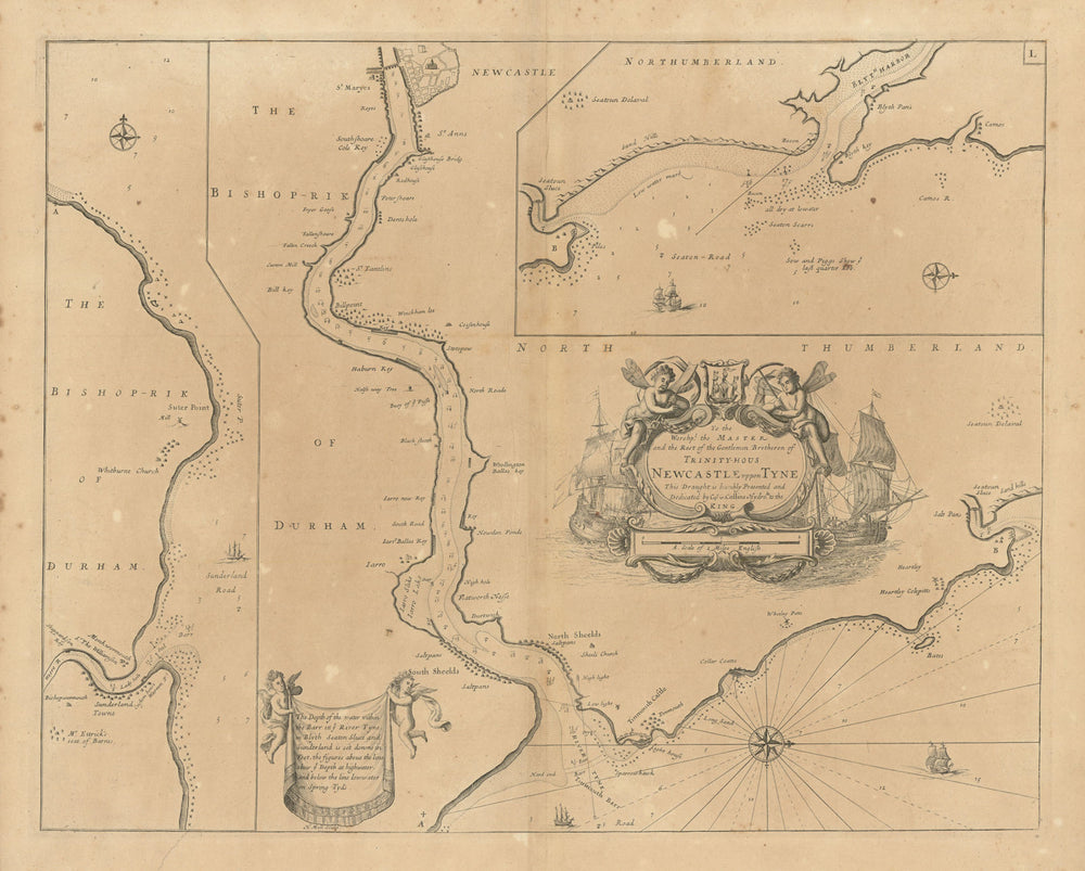 NEWCASTLE UPPON TYNE. Tyneside Wearside Sunderland Blyth. COLLINS 1693 old map