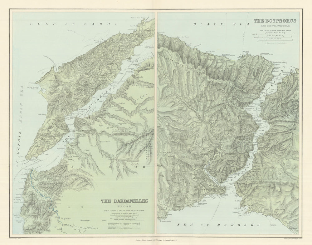 Bosphorus & Constantinople. Dardanelles & Troad. Istanbul. STANFORD 1894 map