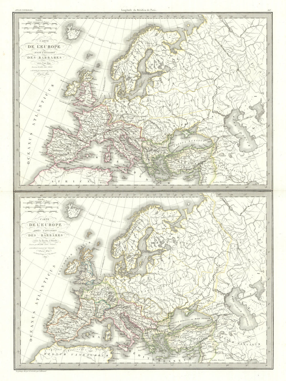 Carte de l'Europe… l'invasion des barbares. Barbarian invasions. LAPIE 1830 map