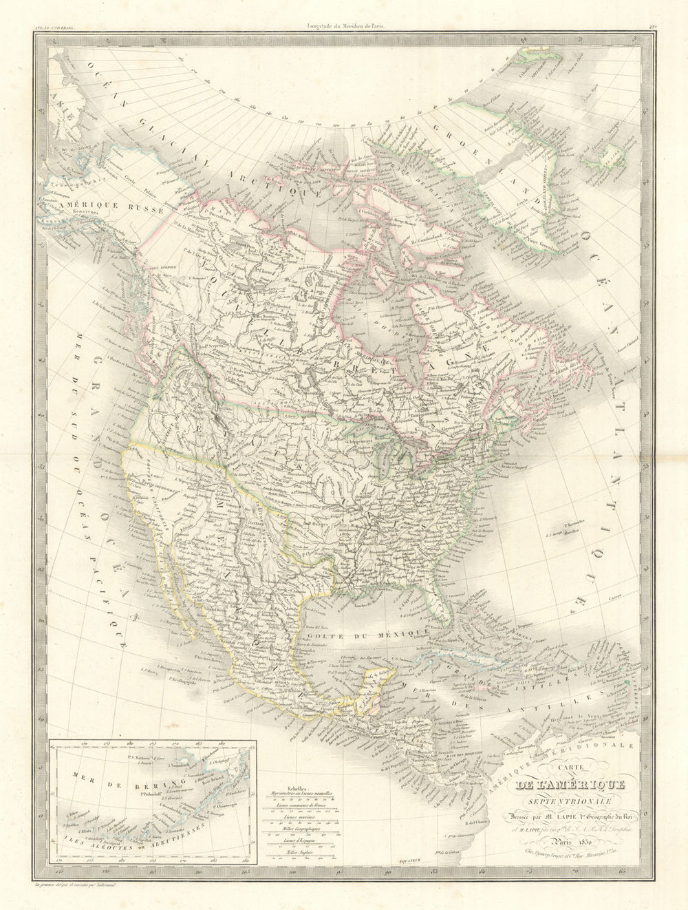 Carte de l'Amerique septentrionale. North America. United States. LAPIE 1830 map