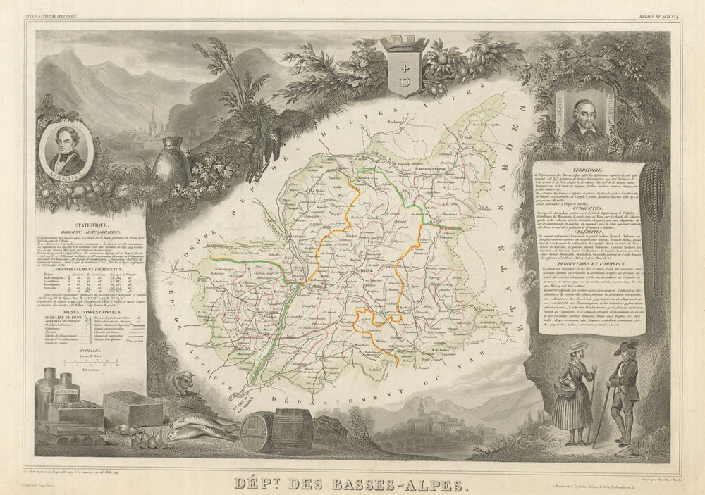 Département des BASSES-ALPES. Alpes-de-Haute-Provence. LEVASSEUR 1856 old map