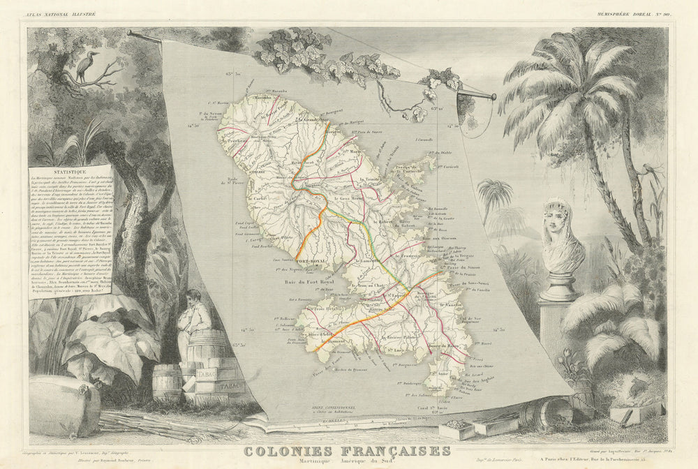 COLONIES FRANÇAISES MARTINIQUE AMÉRIQUE DU SUD. West Indies.LEVASSEUR 1856 map