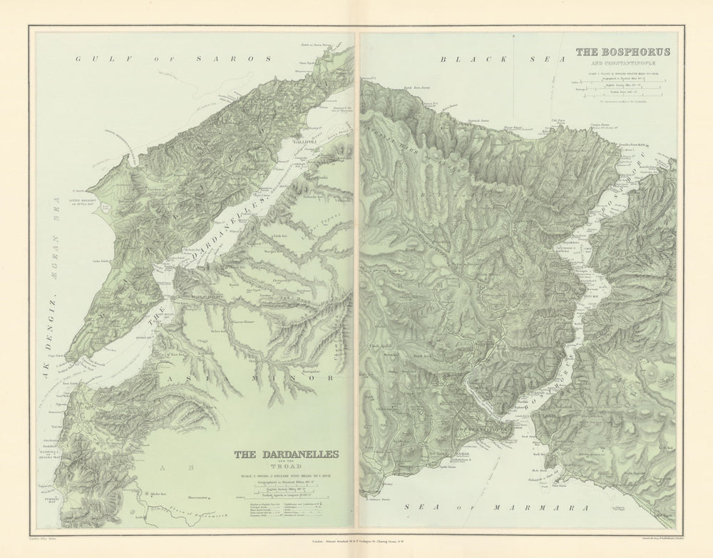 Bosphorus & Constantinople. Dardanelles & Troad. Istanbul. STANFORD 1896 map