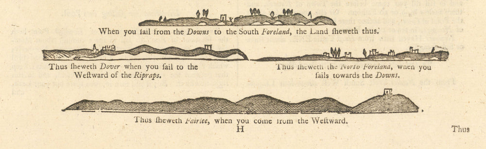 East Kent & White cliffs of Dover coast profile. MOUNT & PAGE 1758 old map