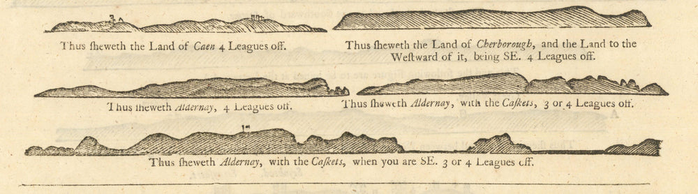 Alderney & Manche coast profile. Caen Cherbourg Casquests. MOUNT & PAGE 1758 map