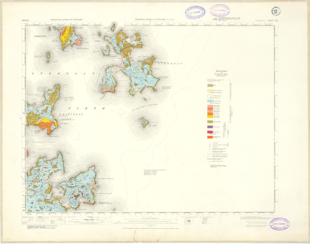 Stronsay. Geological Survey of Scotland sheet 120. Shapinsay Orkney 1932 map