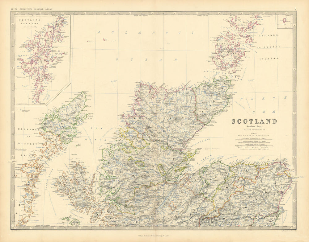 Scotland (North). Scottish Highlands & Islands. 50x60cm. JOHNSTON 1876 old map