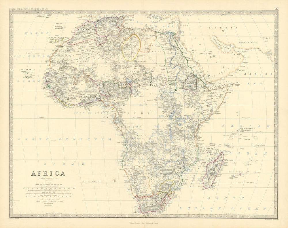 Africa pre Scramble. Nigritia Gando Sokoto Bornu. 50x60cm. JOHNSTON 1876 map