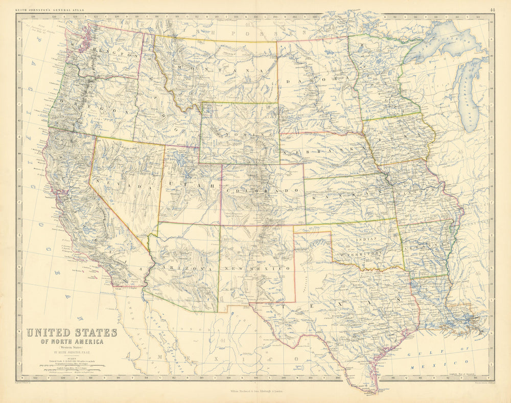 United States of North America (Western States). USA. 50x60cm. JOHNSTON 1876 map