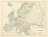 Europe by W. & A.K. Johnston 1887 old antique vintage map plan chart