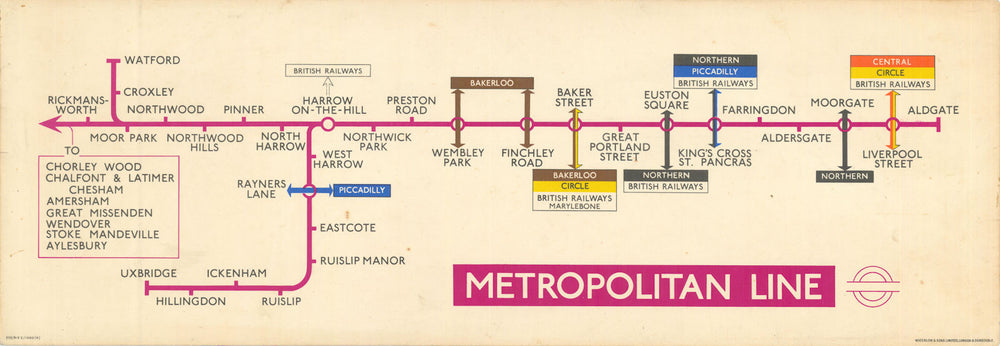 Metropolitan Line carriage diagram. Print code 359/813Z/1500(R) 21x62cm 1959 map