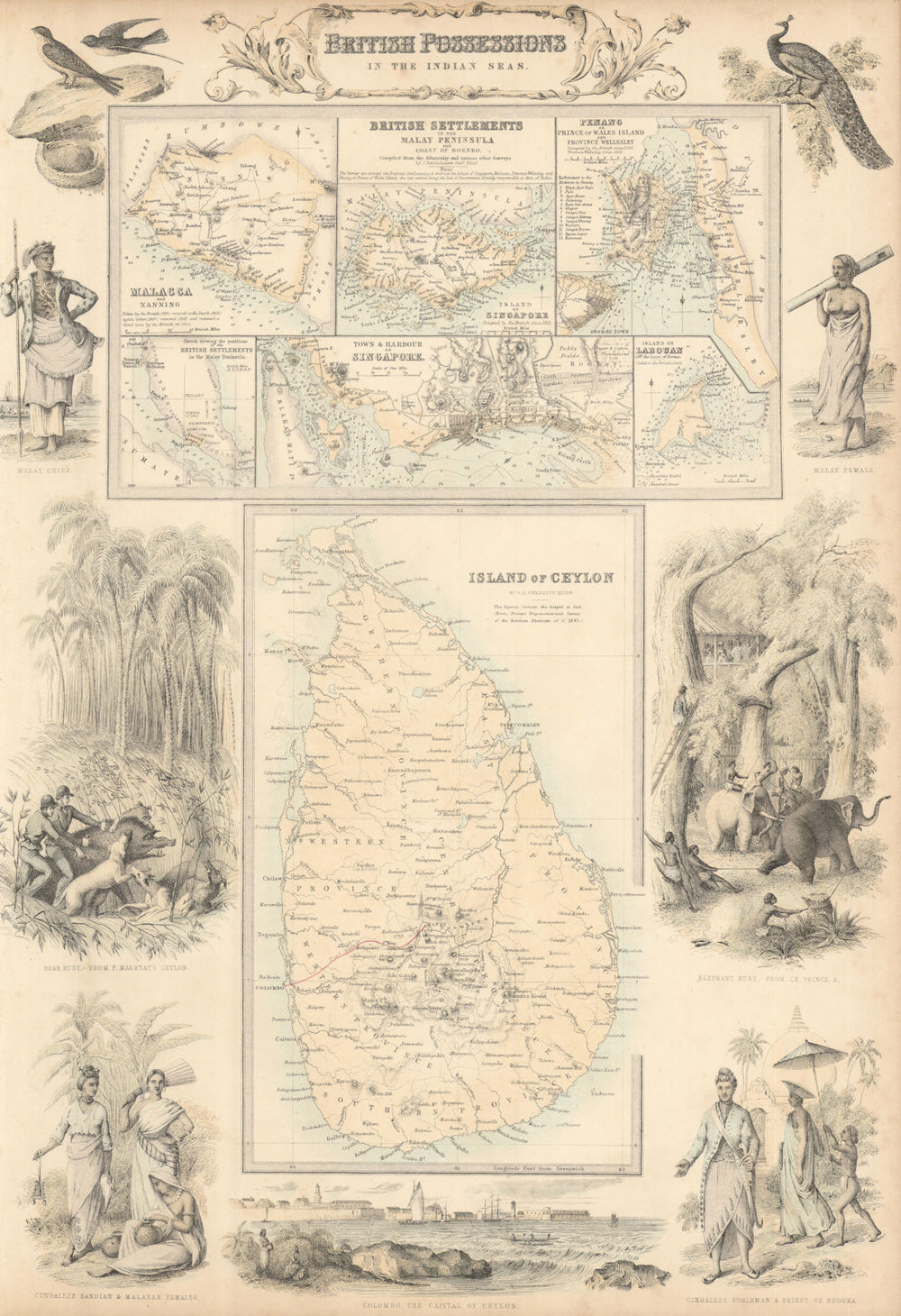 British East Indies Possessions Ceylon Malaya Malacca Penang Singapore c1863 map